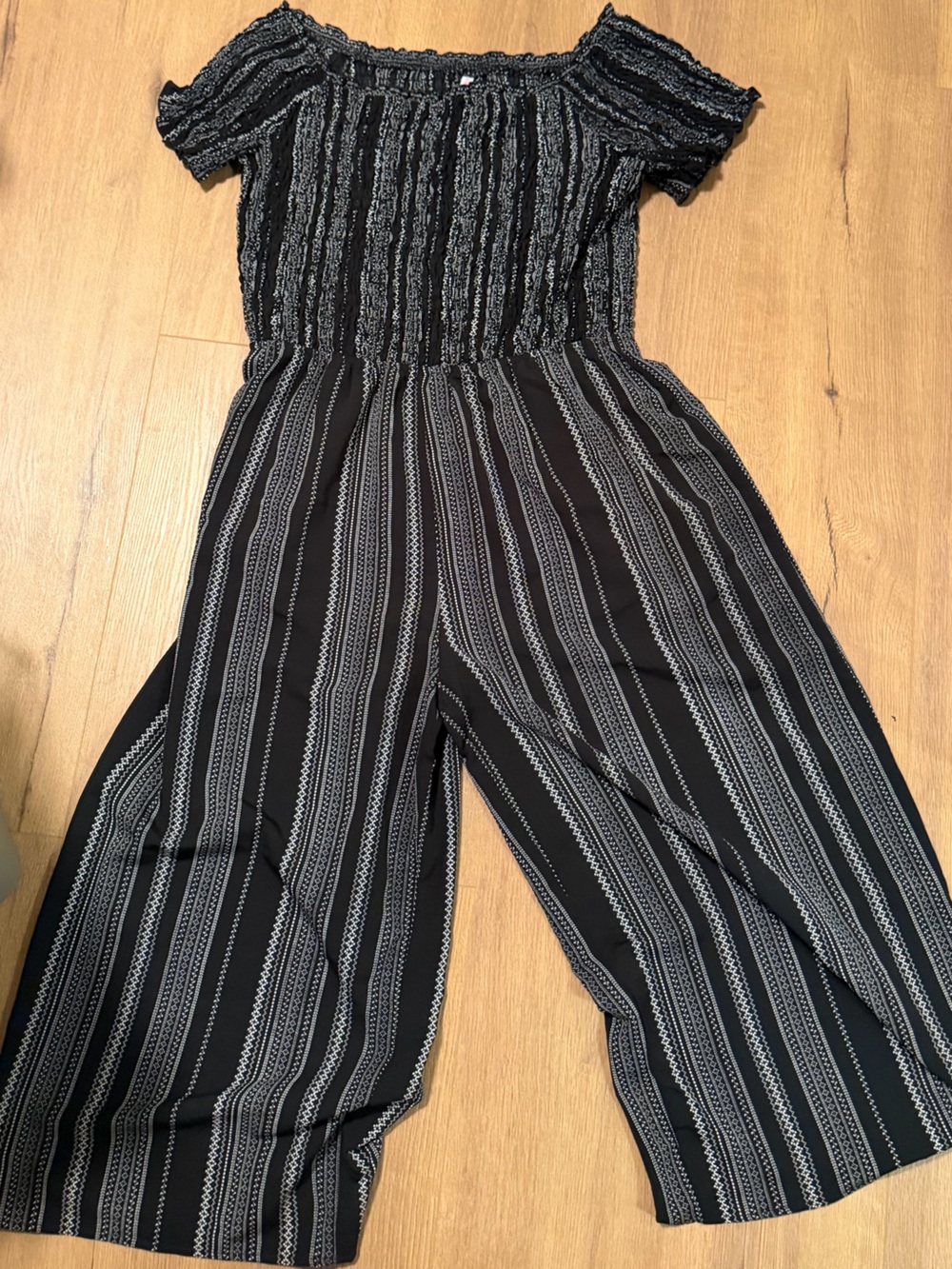 Xhilaration Black Striped Off-Shoulder Wide-Leg Jumpsuit